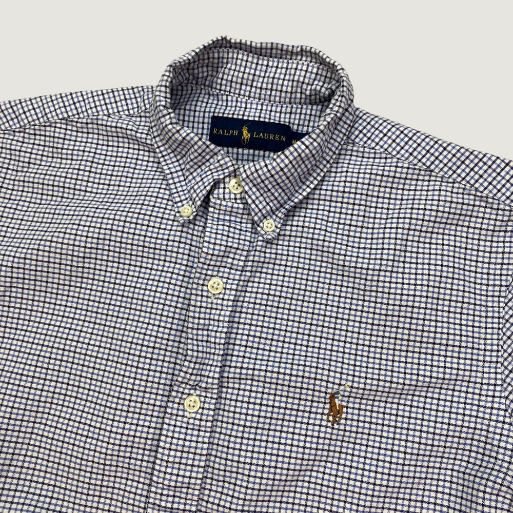 Ralph Lauren Mens Medium Short Sleeve Button Down Shirt Blue White Gingham Check